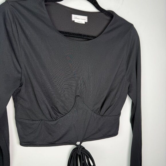 Lovers + Friends Long Sleeve Tie Front Corset Style Crop Top Black Size Small - Picture 3 of 7